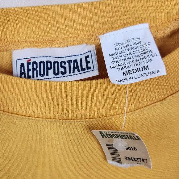 NEW American Eagle Vintage Yellow Long Sleeve Crew Neck Striped Sleeve Tee M - Picture 3 of 6